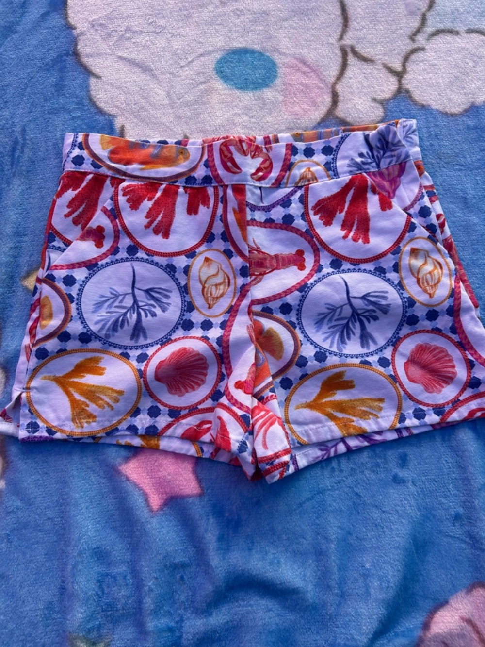 Janie and Jack White Shorts with Red, Blue & Gold Sea Motif